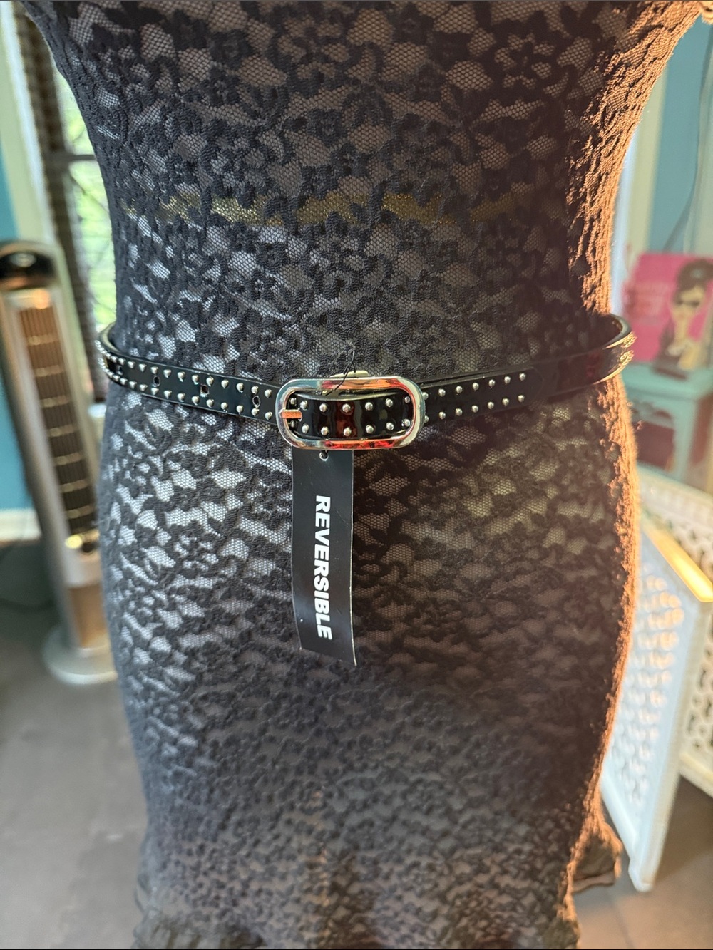White House Black Market Black Studded Reversible Belt